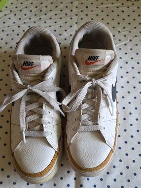 Nike White Sneakers with Black Swoosh and Tan Accent